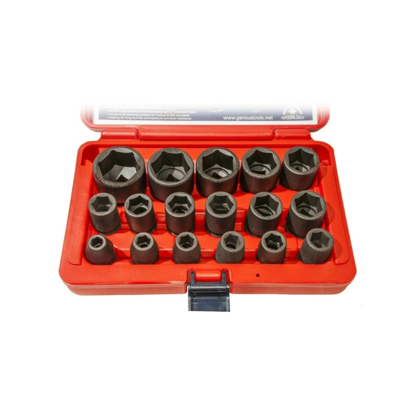 Légkulcsfej klt. 1/2" 17 db 8-32 mm metrikus rövid 6 lap - Genius (CM-417MB) Légkulcsfej klt. 1/2" 17 db 8-32 mm metrikus rövid 6 lap - Genius (CM-417MB)