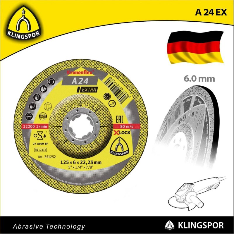 Vágókorong 125 x 6.0 x 22.23 mm INOX 80m/s - X-Lock A24EX - Klingspor (351252)