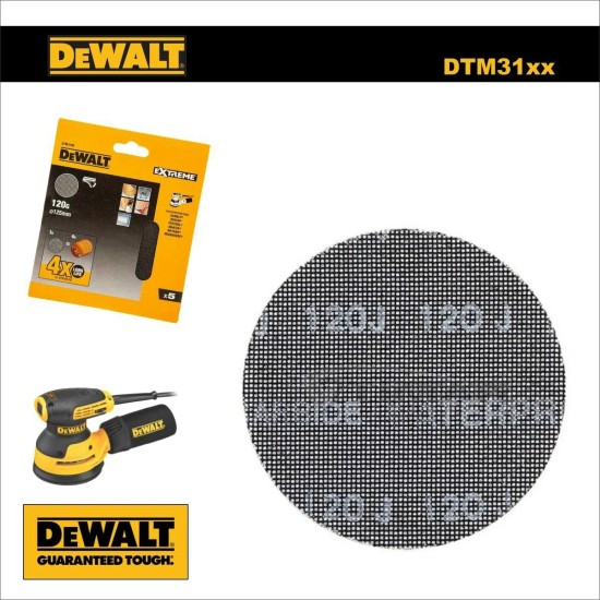 Csiszolólap, hálós 125 mm - Szemcse: 120G - 5 db DeWalt (DTM3105-QZ)