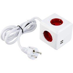 Hosszabító elosztó, 4 dugaljos 1,5 m PowerCube + 2 USB csatlakozóval (1402RD) Hosszabító elosztó, 4 dugaljos 1,5 m PowerCube + 2 USB csatlakozóval (1402RD)