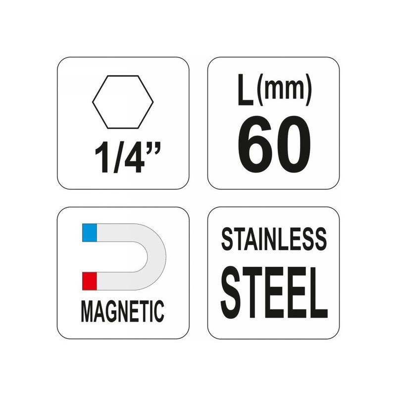 YATO Bithegy-tartó 60 mm 1/4' mágneses inox (YT-0465)