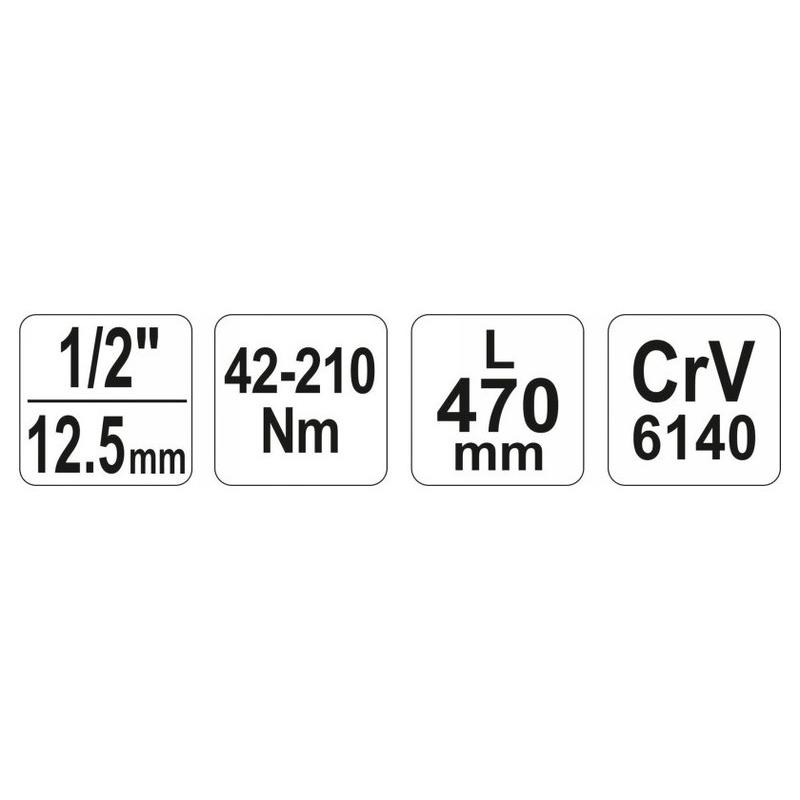 YATO Nyomatékkulcs 1/2' 42-210 Nm / 445-465 mm CrV (YT-0760)