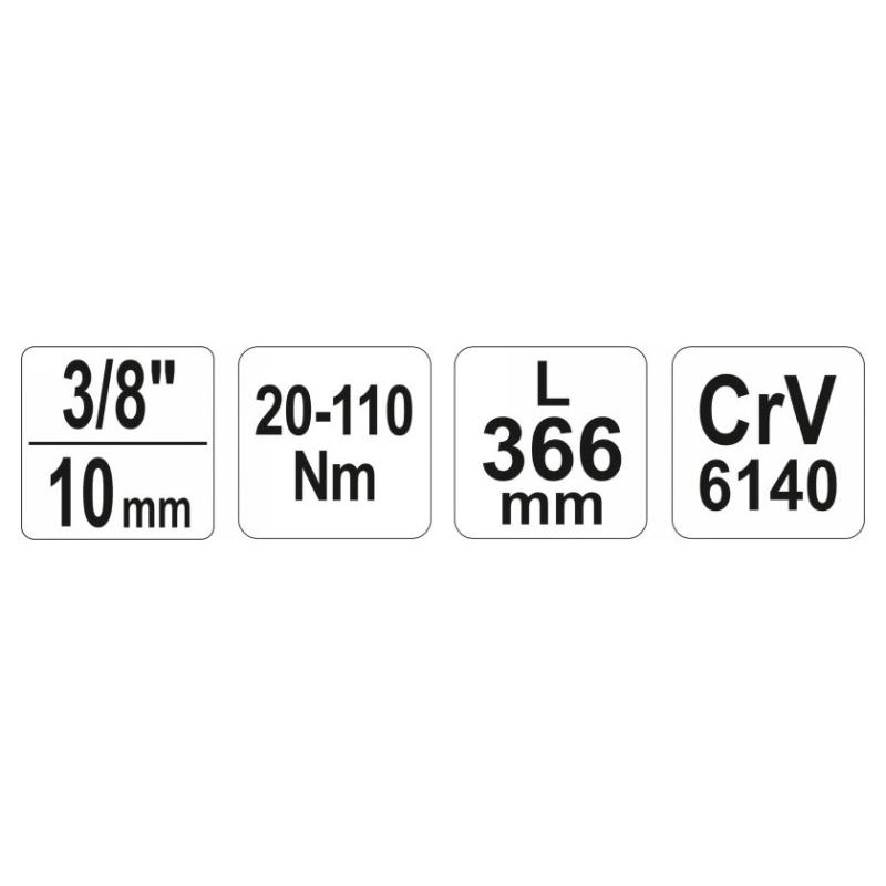 YATO Nyomatékkulcs 3/8' 20-110 Nm / 342-360 mm CrV (YT-0750)