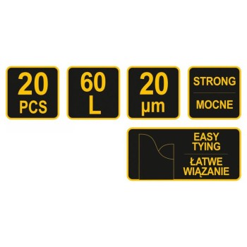 VOREL Szemeteszsák füllel 0,02 mm 60 liter (20 db/cs) (09474)