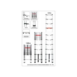 VOREL Teleszkópos létra 13 fok 3,8 m alumínium (17702)