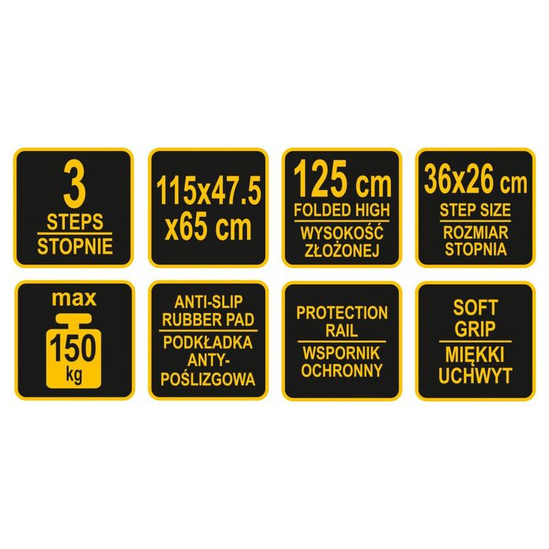 VOREL Háztartási létra 3 fokos 1150 mm (17733)