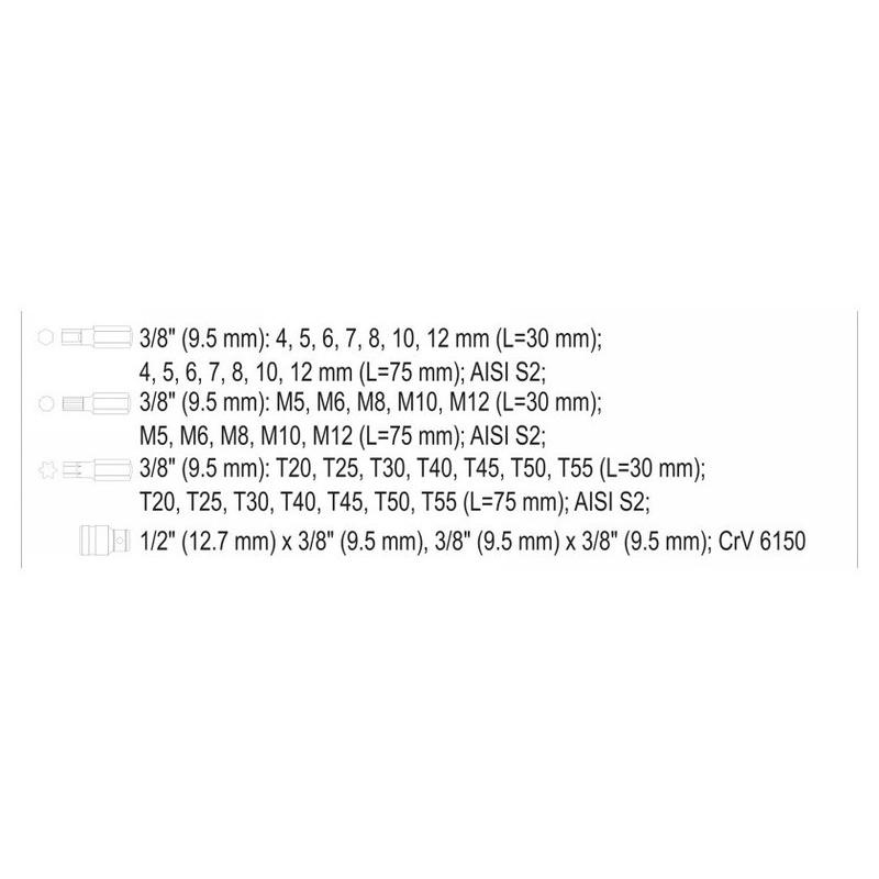 YATO Torx és imbusz bit készlet 40 részes (1/2'-3/8' H4-H12, M5-M12, T20-T55) (YT-0400)