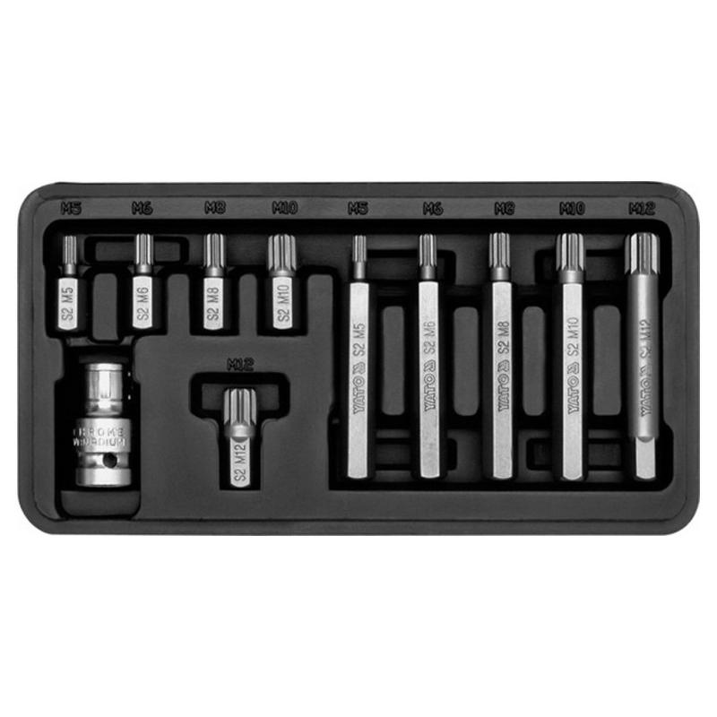 YATO Bit készlet 11 részes SPLINE M5-M12 L=30 mm,L=75 mm 1/2' (YT-0415)