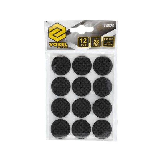 VOREL Öntapadós csúszásgátlós bútorláb alátét kerek fekete 28 mm (12 db/cs) (74820)