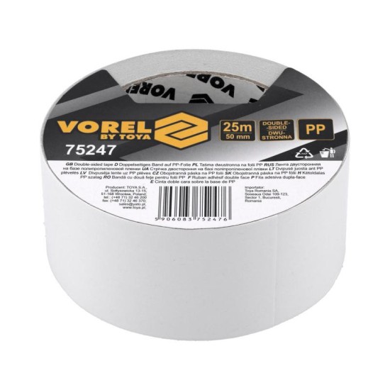 VOREL Kétoldalú ragasztószalag 50 mm x 25 m (75247)