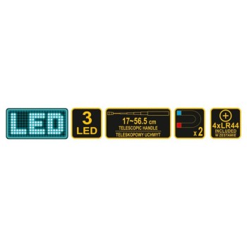 VOREL Felszedő mágnes teleszkópos nyéllel és LED lámpával 170-565 mm (78405)