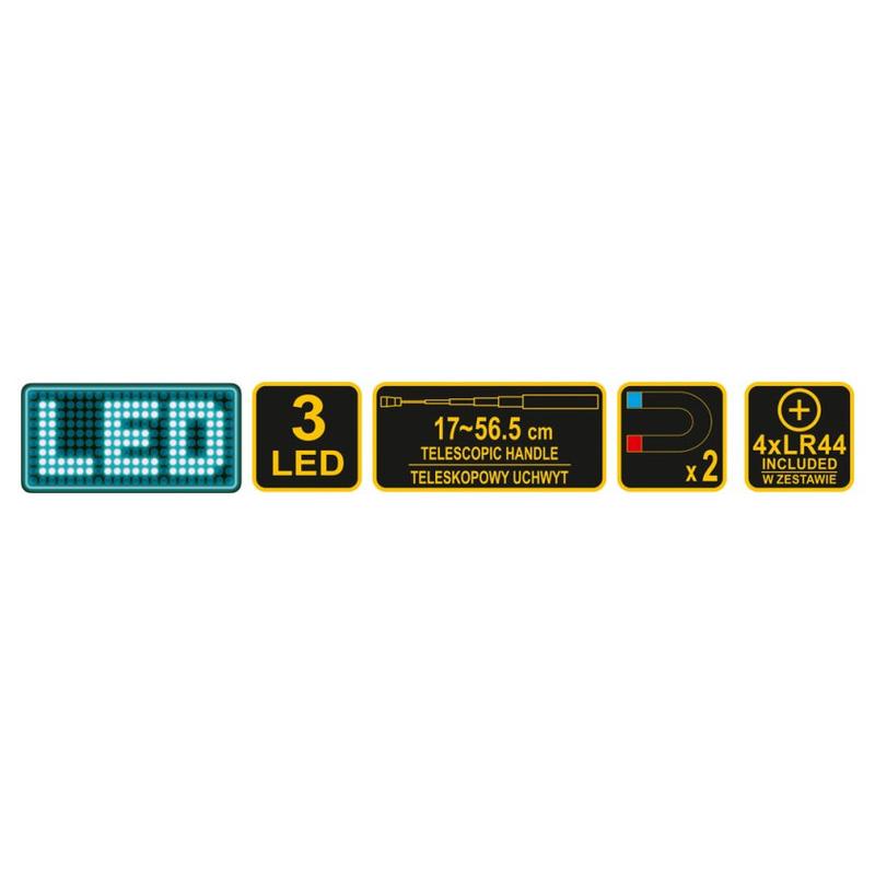 VOREL Felszedő mágnes teleszkópos nyéllel és LED lámpával 170-565 mm (78405)