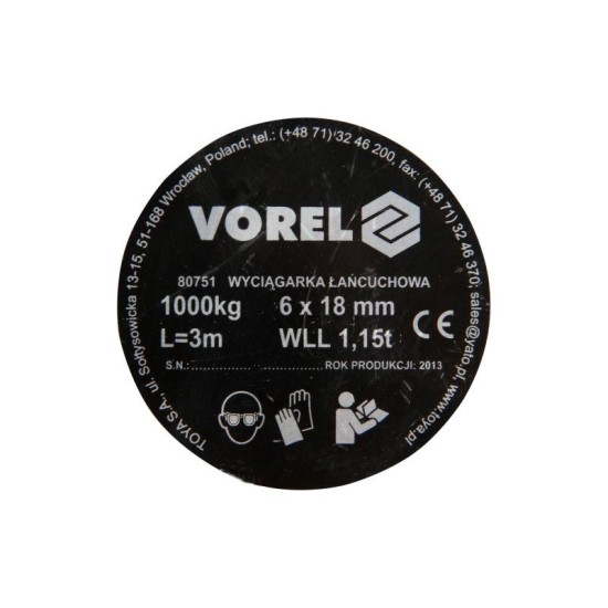 VOREL 80751 láncos emelő 1000 kg – 3 m kézi emelő