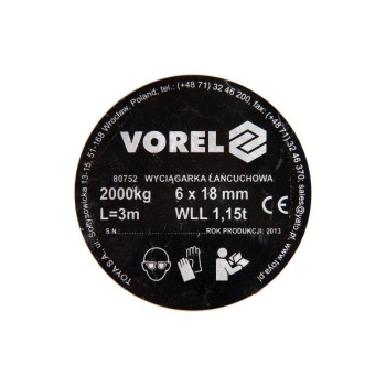 VOREL 80752 láncos emelő, 2000 kg teherbírással és 3 méteres lánchosszal (80752) VOREL 80752 láncos emelő, 2000 kg teherbírással és 3 méteres lánchosszal (80752)