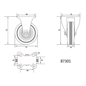 VOREL Ipari kerék Fix villás 75 mm 40 kg (87301)
