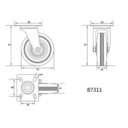 VOREL Ipari kerék forgóvillás 75 mm 75 kg (87311) VOREL Ipari kerék forgóvillás 75 mm 75 kg (87311)