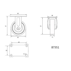 VOREL Ipari kerék fix villás 50 mm 20 kg (87351)