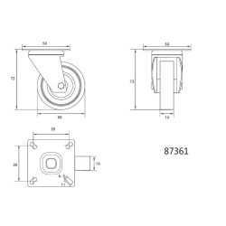 VOREL Ipari kerék forgóvillás 50 mm 20 kg (87361)