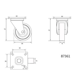 VOREL Ipari kerék forgóvillás 50 mm 20 kg (87361)