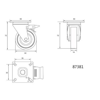VOREL Ipari kerék forgóvillás fékkel 50 mm 20 kg (87381)