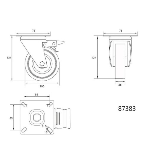 VOREL Ipari kerék forgóvillás fékkel 100 mm 45 kg (87383) VOREL Ipari kerék forgóvillás fékkel 100 mm 45 kg (87383)