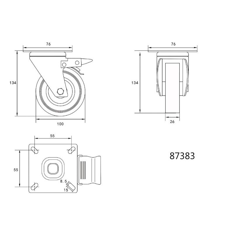 VOREL Ipari kerék forgóvillás fékkel 100 mm 45 kg (87383)
