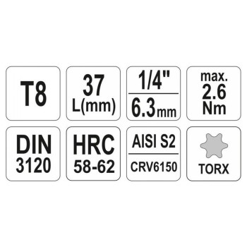 YATO Bit dugókulcs Torx 1/4' T8 CrV (YT-04301)