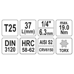 YATO Bit dugókulcs Torx 1/4' T25 CrV (YT-04305) YATO Bit dugókulcs Torx 1/4' T25 CrV (YT-04305)