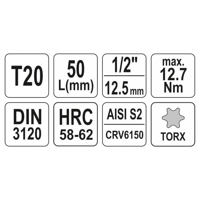 YATO Bit dugókulcs Torx 1/2' T20 CrV (YT-04310)