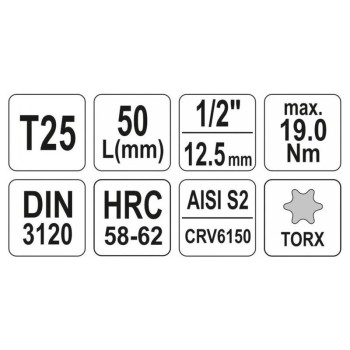 YATO Bit dugókulcs Torx 1/2' T25 CrV (YT-04311)