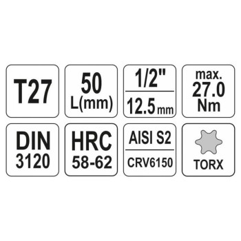 YATO Bit dugókulcs Torx 1/2' T27 CrV (YT-04312)