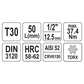YATO Bit dugókulcs Torx 1/2' T30 CrV (YT-04313)