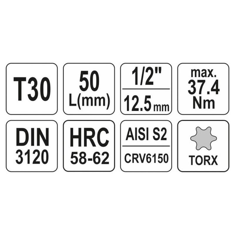 YATO Bit dugókulcs Torx 1/2' T30 CrV (YT-04313)