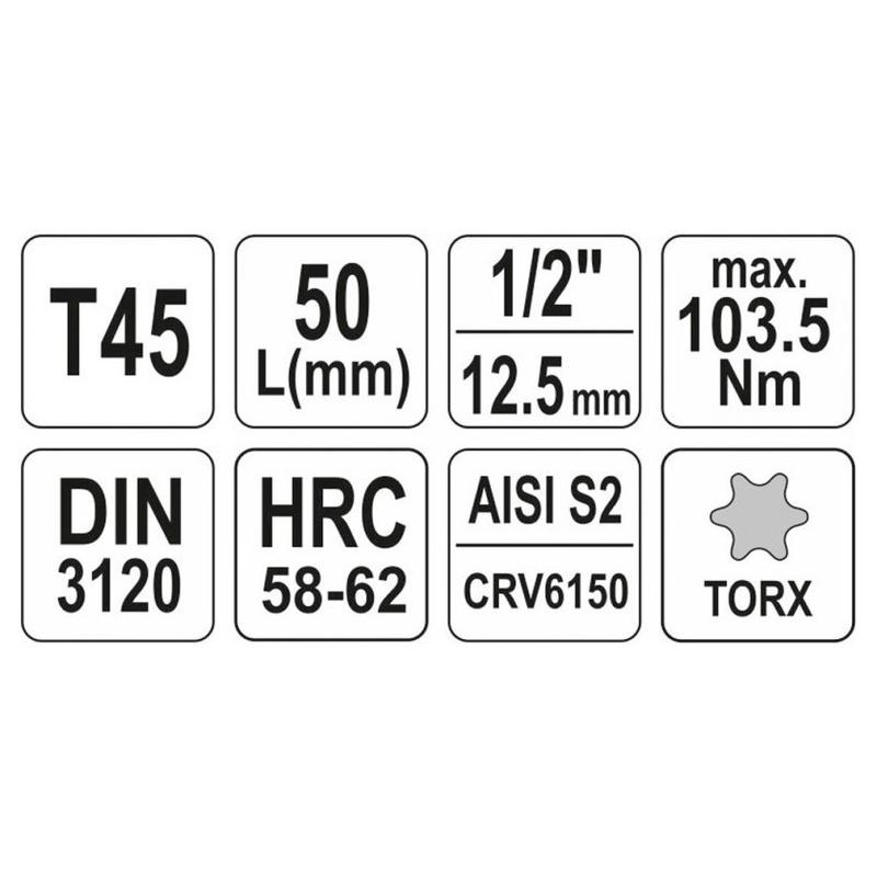 YATO Bit dugókulcs Torx 1/2' T45 CrV (YT-04315)