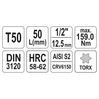 YATO Bit dugókulcs Torx 1/2' T50 CrV (YT-04316)