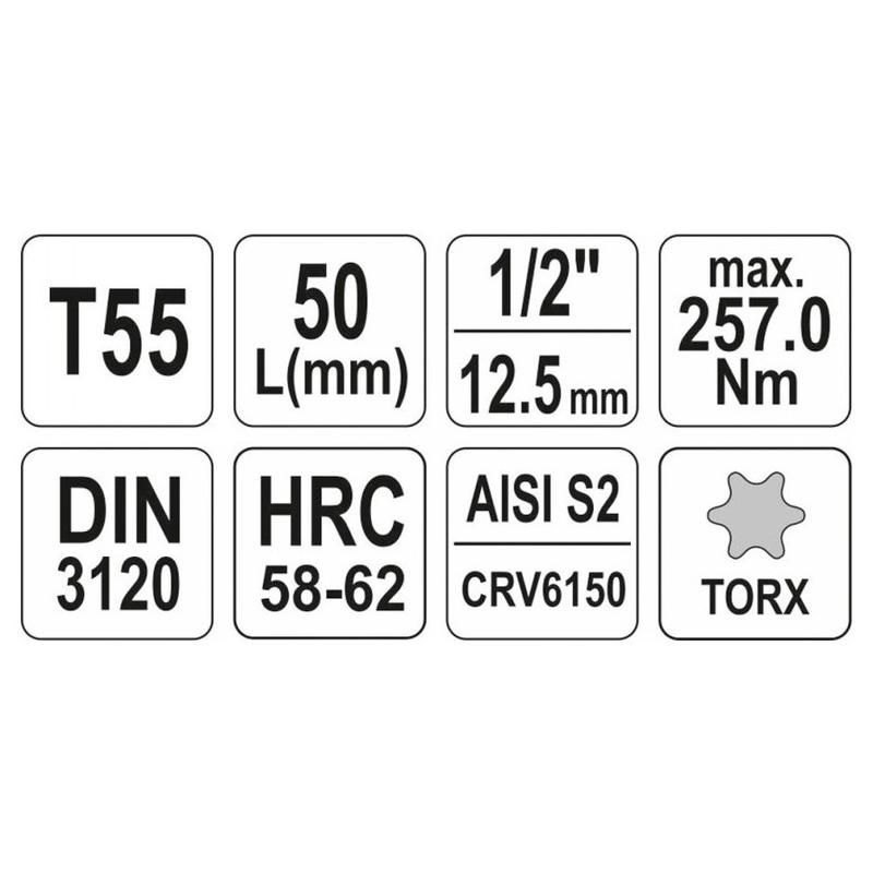 YATO Bit dugókulcs Torx 1/2' T55 CrV (YT-04317)
