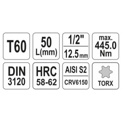 YATO Bit dugókulcs Torx 1/2' T60 CrV (YT-04318) YATO Bit dugókulcs Torx 1/2' T60 CrV (YT-04318)