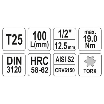 YATO Hosszú bit dugókulcs Torx 1/2' T25 CrV (YT-04321)