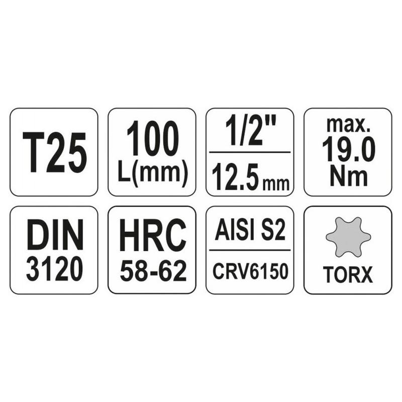YATO Hosszú bit dugókulcs Torx 1/2' T25 CrV (YT-04321)