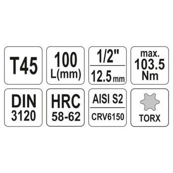 YATO Hosszú bit dugókulcs Torx 1/2' T45 CrV (YT-04325)