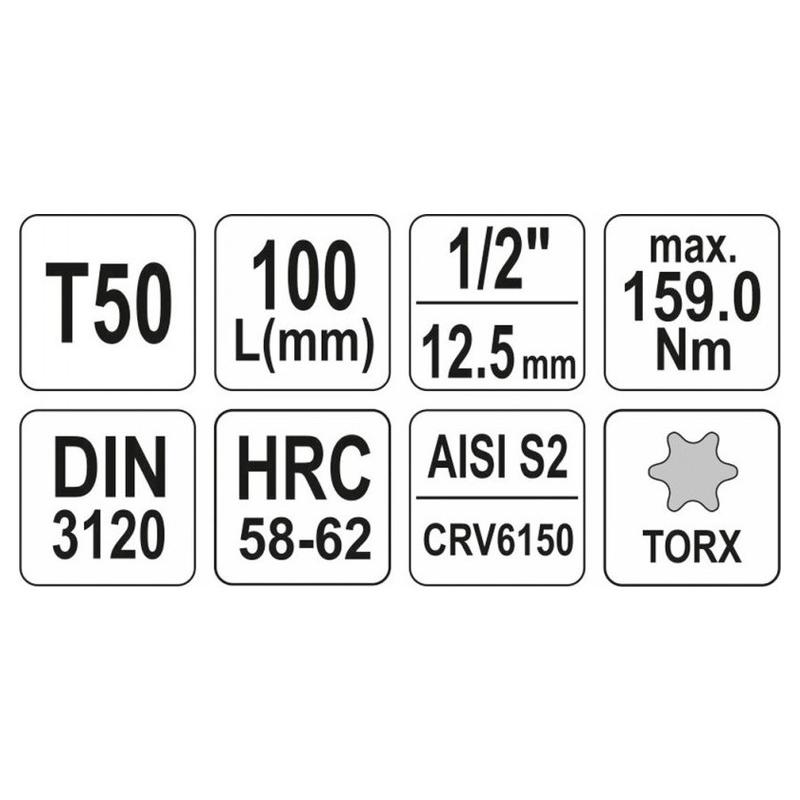 YATO Hosszú bit dugókulcs Torx 1/2' T50 CrV (YT-04326)