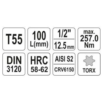 YATO Hosszú bit dugókulcs Torx 1/2' T55 CrV (YT-04327)