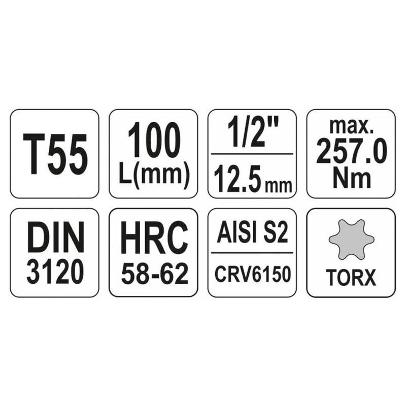 YATO Hosszú bit dugókulcs Torx 1/2' T55 CrV (YT-04327)