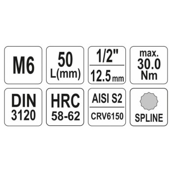 YATO Bit dugókulcs Spline 1/2' M6 CrV (YT-04341)