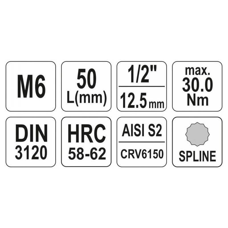 YATO Bit dugókulcs Spline 1/2' M6 CrV (YT-04341)