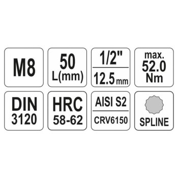 YATO Bit dugókulcs Spline 1/2' M8 CrV (YT-04342)
