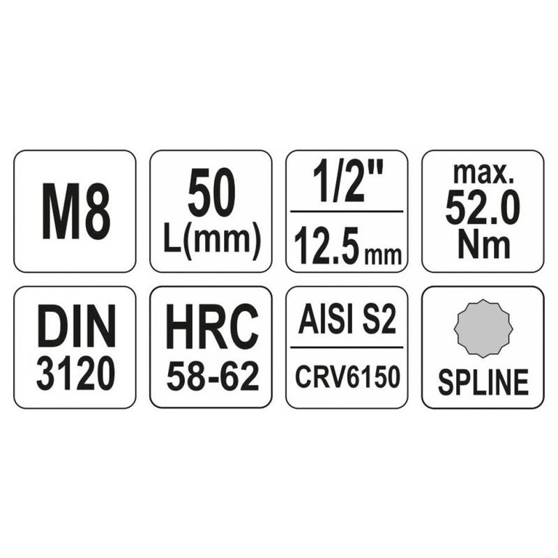 YATO Bit dugókulcs Spline 1/2' M8 CrV (YT-04342)