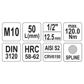 YATO Bit dugókulcs Spline 1/2' M10 CrV (YT-04343)
