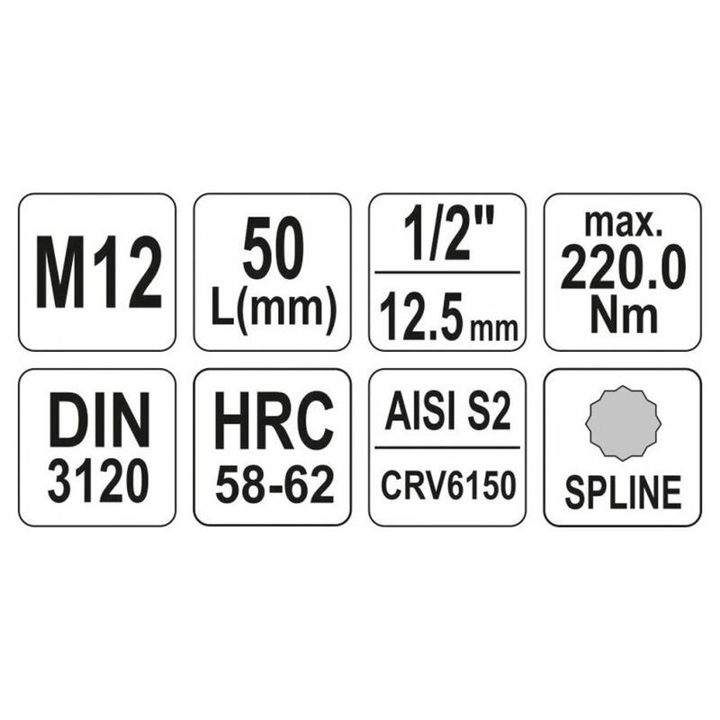 YATO Bit dugókulcs Spline 1/2' M12 CrV (YT-04344)