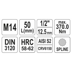 YATO Bit dugókulcs Spline 1/2' M14 CrV (YT-04345)